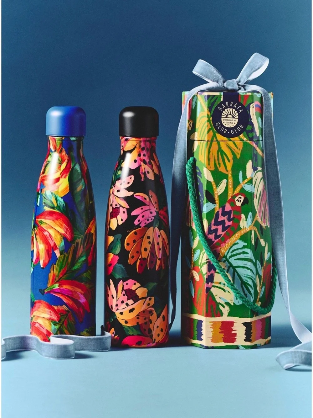 Farm Rio Insulated Floral Water Bottle - Blue Floral Design | 17 oz NWT